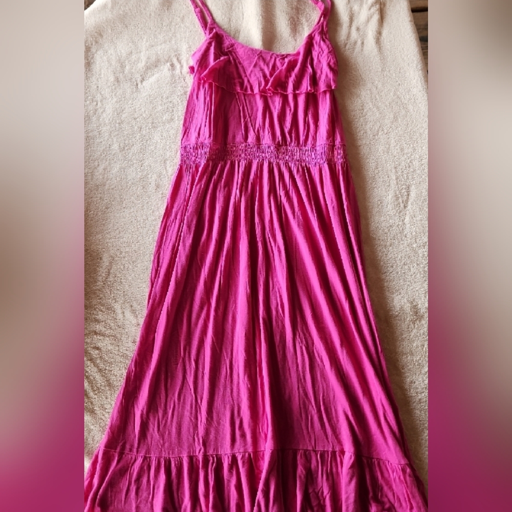 Pink Ruffled Tiered Sundress with Spaghetti Straps